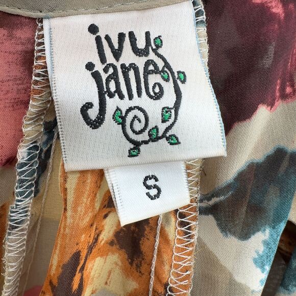 Ivy Jane Silk Taupe Purple Floral Pattern V Neck Blouse Womens Size Small - Picture 4 of 7